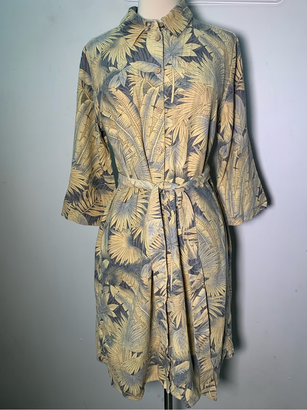 Soft Surroundings Tropical Leaf Print Relaxed Shirt Dress Size S Linen And Rayon